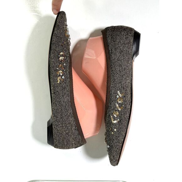 Talbots Brown Tweed Ballet Flats Shoes Size 9 B US Rhinestones Sequins - Picture 8 of 12